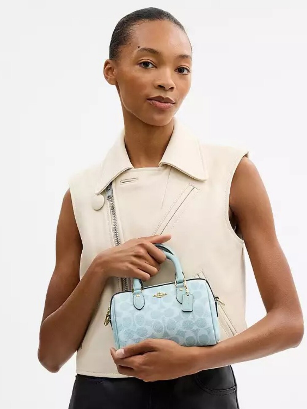 Coach Mini Rowan Crossbody BagIn Signature Canvas (Light blue) - Picture 9 of 14
